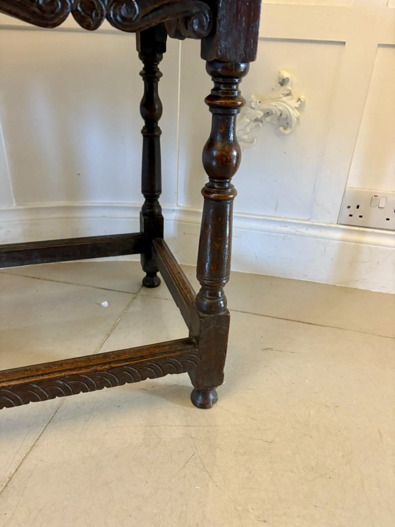 18th Century Antique Quality Carved Oak Side Table - Image 9